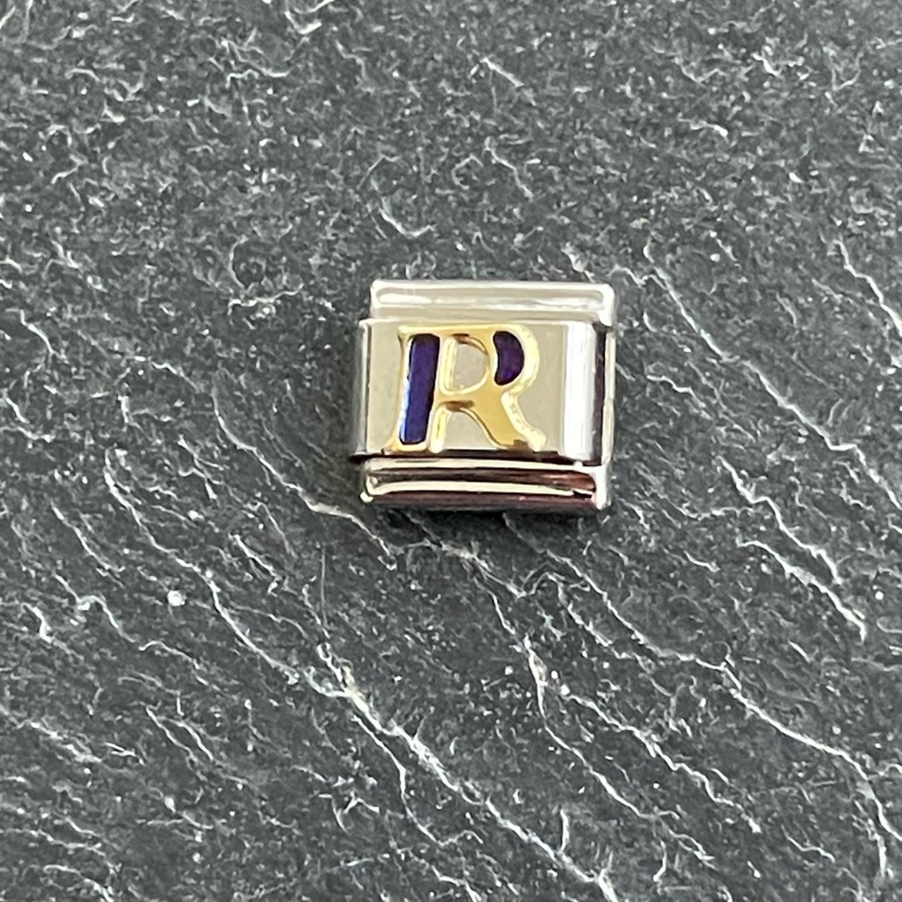 Zoppini Stainless Steel and Blue Enameled Gold Initial 'R' Charm
